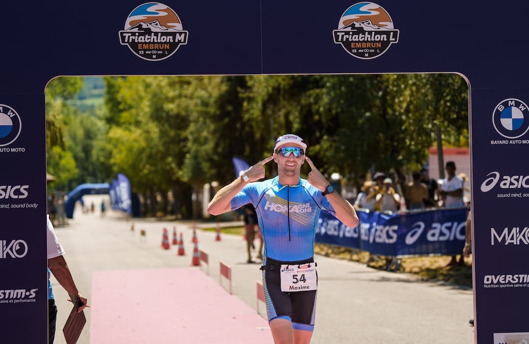 ENGO triathlete at race finish line